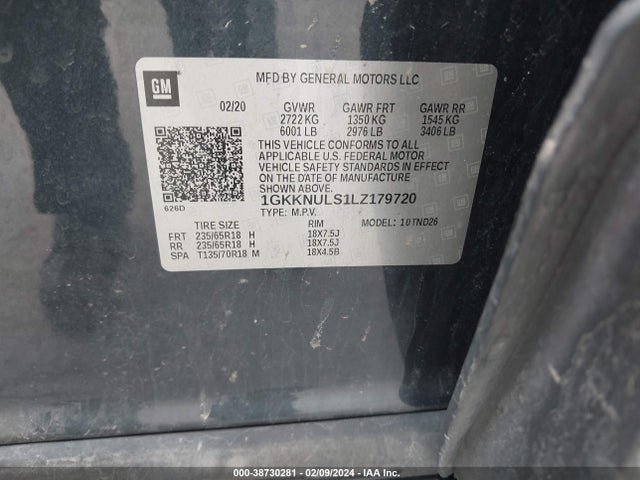 GMC Acadia Awd Slt 2020 1GKKNULS1LZ179720 Image 9