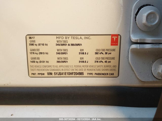 Tesla Model S 60/75 2017 5YJSA1E10HF204985 Image 9