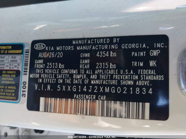 5XXG14J2XMG021834 KIA K5 LXS
