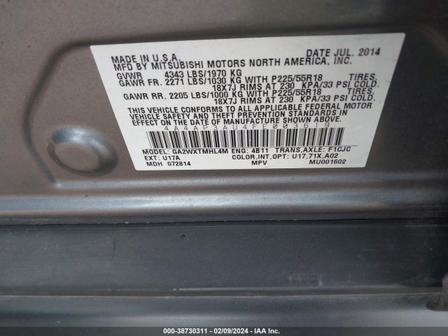 4A4AP3AU4FE003619 Mitsubishi Outlander Sport Es