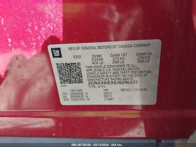 Chevrolet EQUINOX LT 2018 2GNAXKEX5J6296425 Image 9