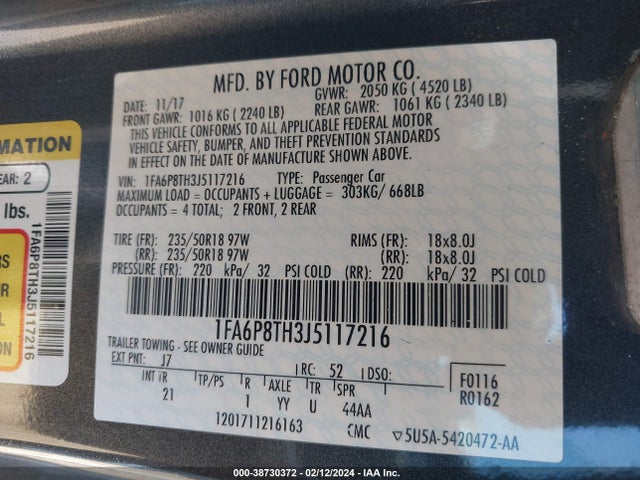 Ford Mustang Ecoboost 2018 1FA6P8TH3J5117216 Image 9