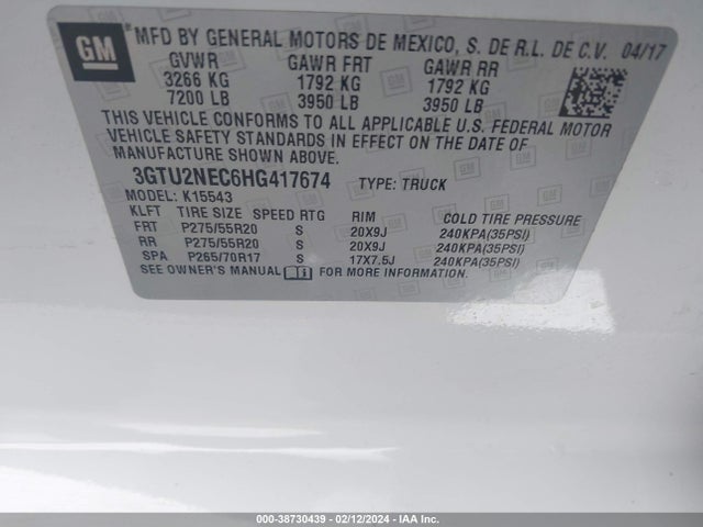 GMC Sierra 1500 Slt 2017 3GTU2NEC6HG417674 Image 9