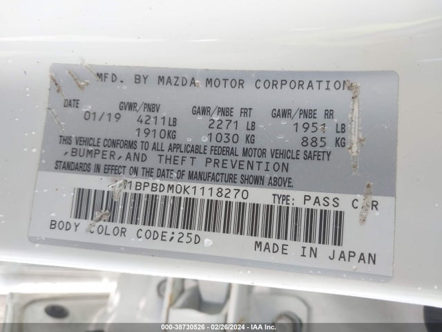 Mazda Mazda3 Preferred Package 2019 JM1BPBDM0K1118270 Image 9