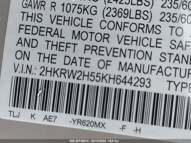 Honda CR-V EX 2019 2HKRW2H55KH644293 Image 9