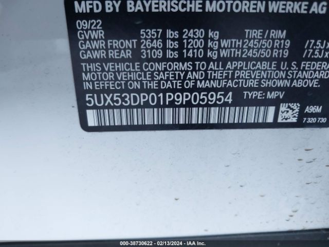 5UX53DP01P9P05954 BMW X3 Xdrive30i