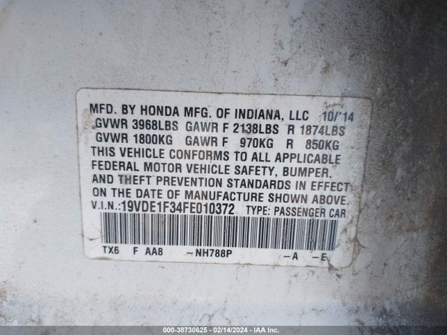 19VDE1F34FE010372 Acura Ilx 2.0l