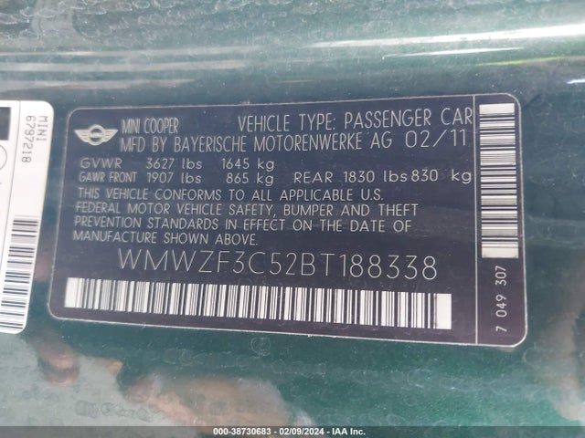 2011 MINI COOPER CLUBMAN WMWZF3C52BT188338 Photo 8