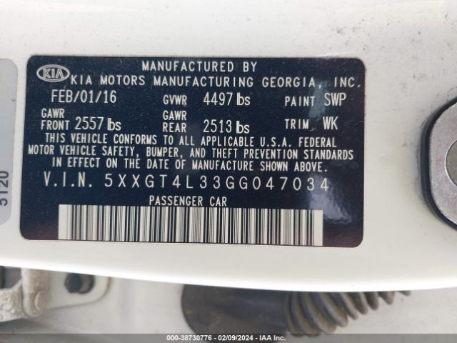 5XXGT4L33GG047034 KIA Optima Lx