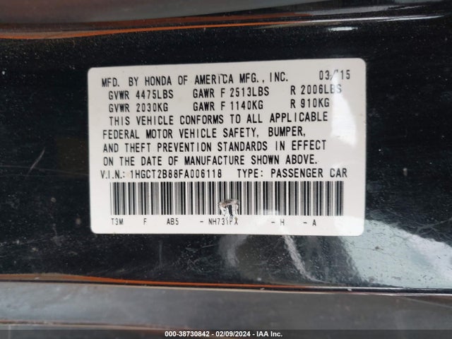 Honda Accord Ex-l V-6 2015 1HGCT2B88FA006118 Image 9