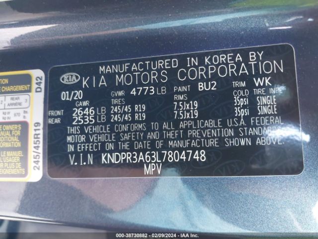 2020 KIA SPORTAGE KNDPR3A63L7804748 Photo 8