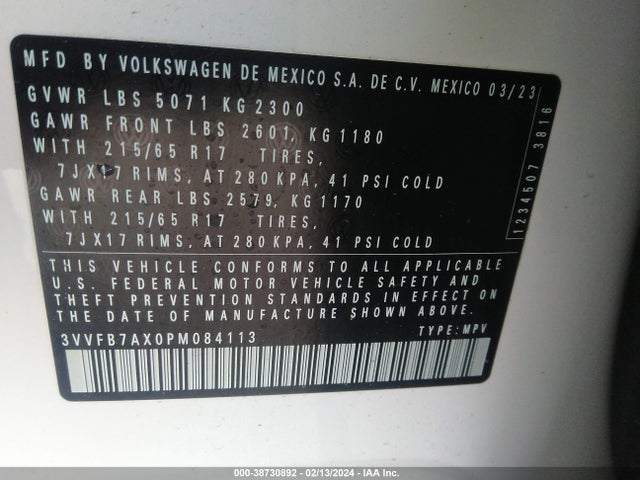 3VVFB7AX0PM084113 Volkswagen Tiguan 2.0t S