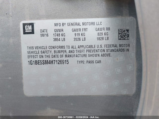 Chevrolet Cruze Lt Auto 2017 1G1BE5SM4H7126915 Image 9