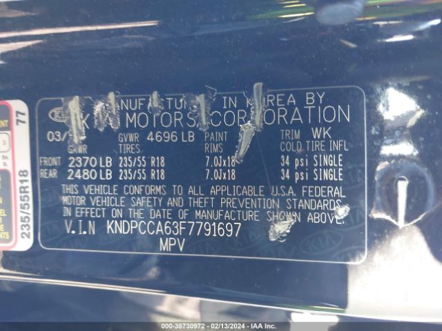 KNDPCCA63F7791697 KIA Sportage Sx