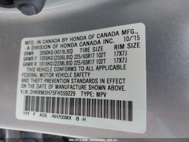 2HKRM3H75FH559229 Honda Cr-v Ex-l