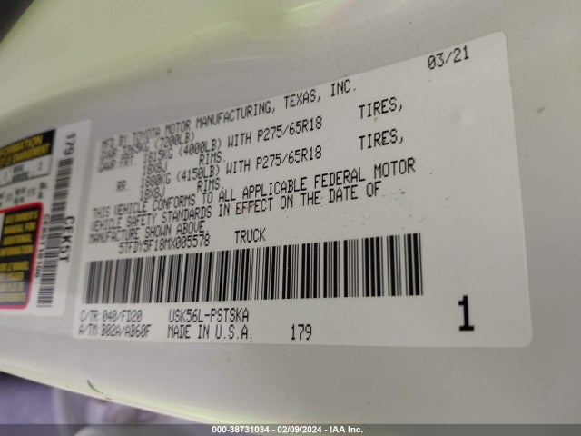 Toyota Tundra Sr5 2021 5TFDY5F18MX005578 Image 9