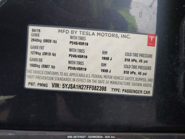 5YJSA1H27FF082398 Tesla Model S 70d/85d/p85d