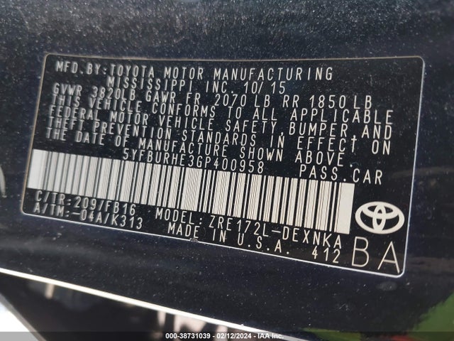 Toyota Corolla Le Plus 2016 5YFBURHE3GP400958 Image 9