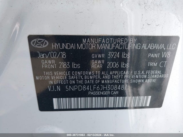 Hyundai ELANTRA SEL 2018 5NPD84LF6JH308487 Image 9
