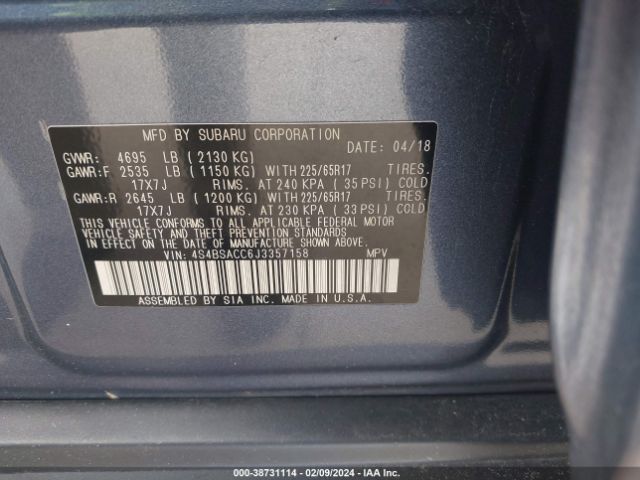 4S4BSACC6J3357158 Subaru Outback 2.5i Premium