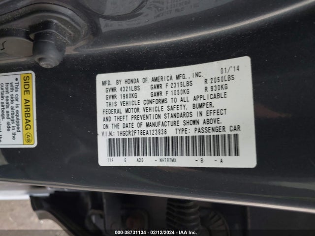 Honda ACCORD EX 2014 1HGCR2F78EA123938 Image 9