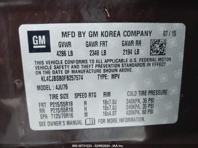 KL4CJBSB0FB257574 Buick Encore Convenience