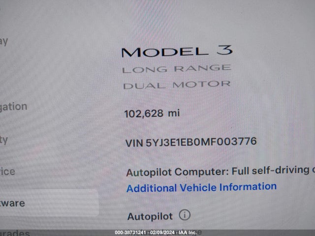 Tesla Model 3 Long Range Dual Motor All-wheel Drive 2021 5YJ3E1EB0MF003776 Image 15
