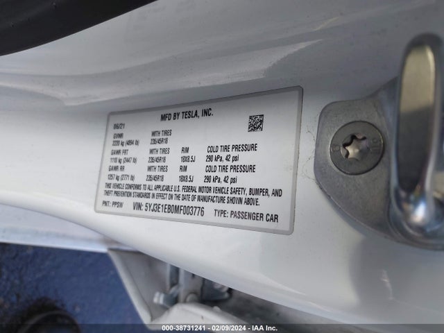 Tesla Model 3 Long Range Dual Motor All-wheel Drive 2021 5YJ3E1EB0MF003776 Image 9