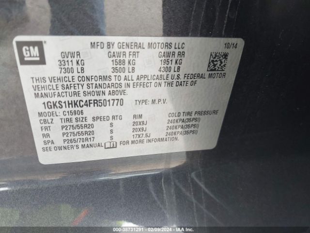 1GKS1HKC4FR501770 GMC Yukon Xl 1500 Slt