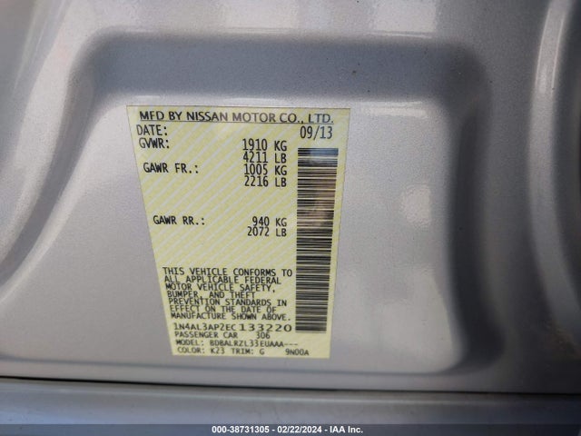 Nissan Altima 2.5 S 2014 1N4AL3AP2EC133220 Image 9
