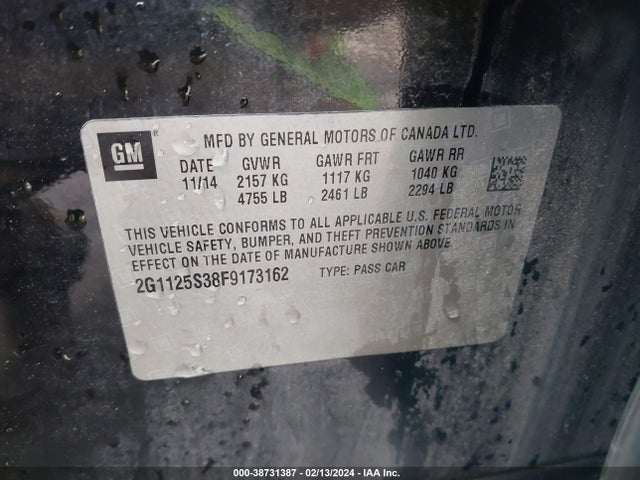 Chevrolet Impala 2lt 2015 2G1125S38F9173162 Image 9