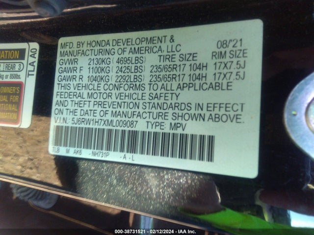 Honda Cr-v 2wd Special Edition 2021 5J6RW1H7XML009087 Image 9