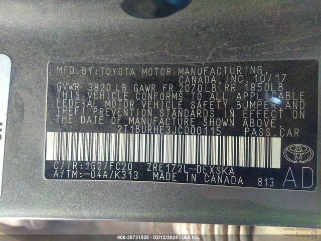 Toyota COROLLA SE 2018 2T1BURHE3JC000115 Image 9