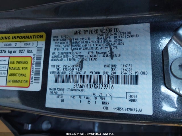 Ford Fusion Hybrid Se 2019 3FA6P0LU7KR179716 Image 9