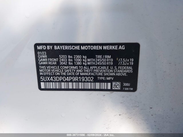 BMW X3 Sdrive30i 2023 5UX43DP04P9R19302 Image 9