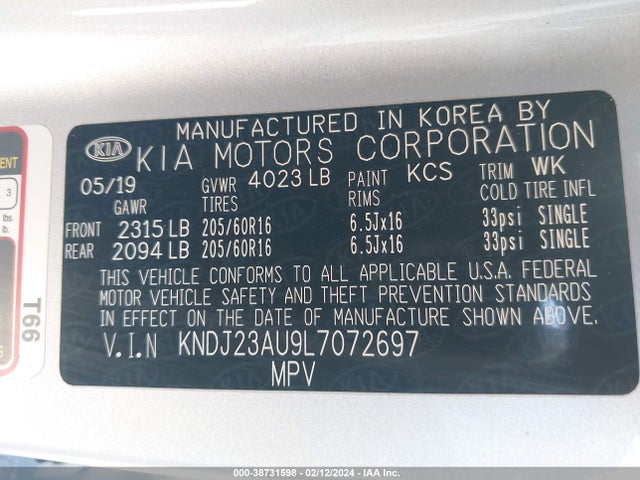 KIA SOUL LX 2020 KNDJ23AU9L7072697 Image 9