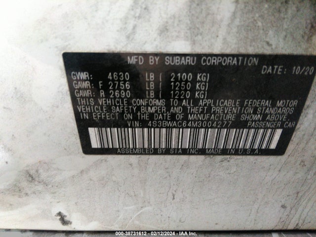 Subaru Legacy Premium 2021 4S3BWAC64M3004277 Image 9