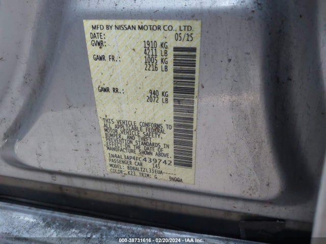 Nissan Altima 2.5 Sv 2015 1N4AL3AP4FC439742 Image 9
