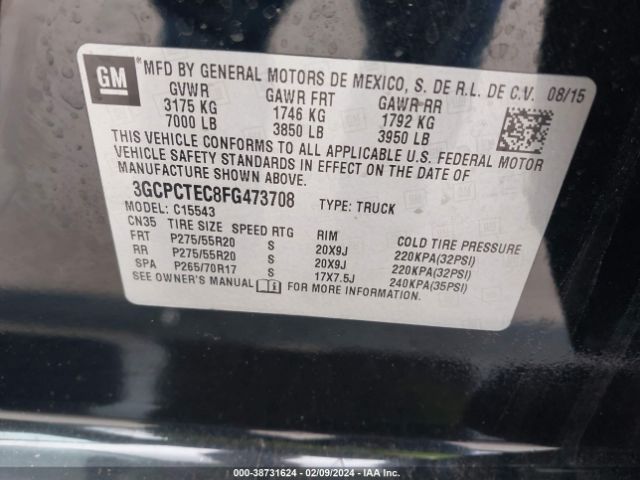 3GCPCTEC8FG473708 Chevrolet Silverado 1500 High Country