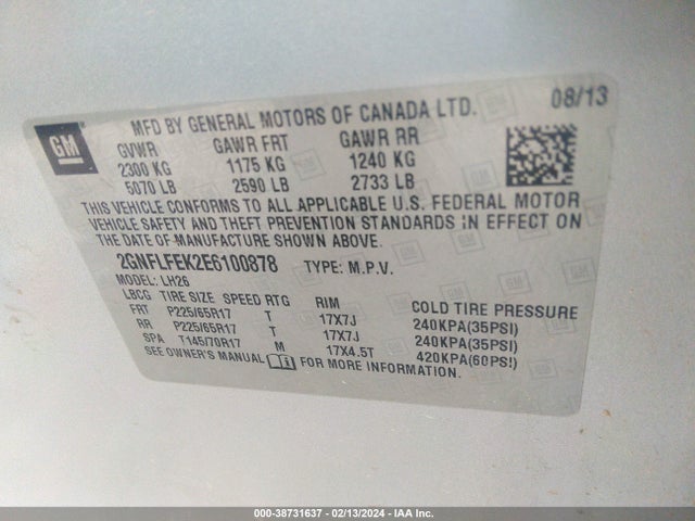 Chevrolet EQUINOX 1LT 2014 2GNFLFEK2E6100878 Image 9