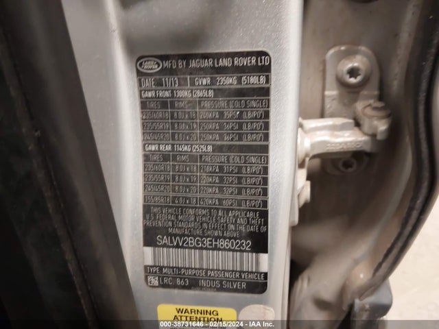Land Rover Range Rover Evoque Prestige 2014 SALVV2BG3EH860232 Image 9