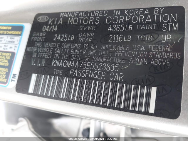 KIA Optima Lx 2014 KNAGM4A75E5523835 Image 9