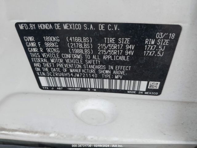 3CZRU6H54JM721140 Honda HR-V EX