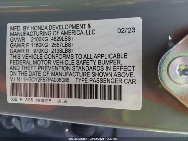 1HGCY2F87PA006088 Honda Accord Hybrid Touring