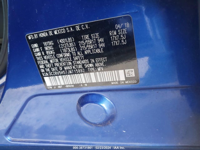Honda HR-V EX 2018 3CZRU5H57JM715892 Image 9