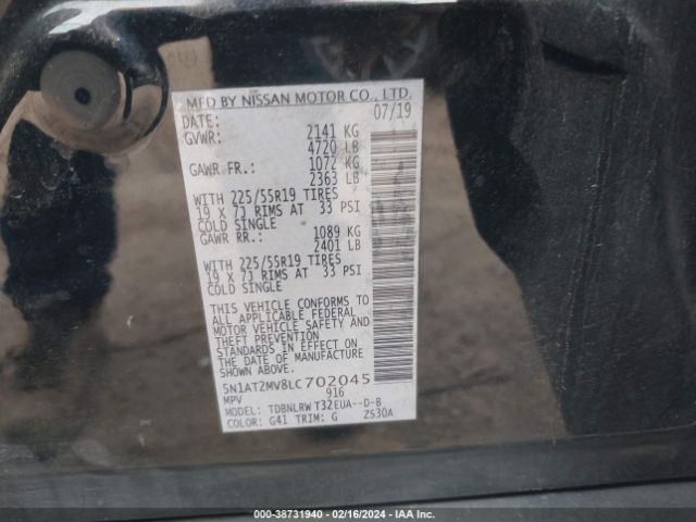 5N1AT2MV8LC702045 Nissan Rogue Sl Intelligent Awd