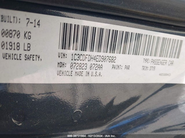 Dodge Dart Aero 2014 1C3CDFDH4ED907682 Image 9