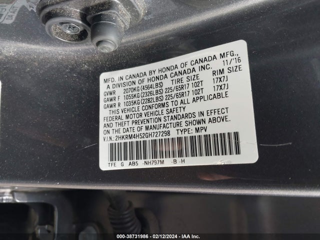 Honda CR-V EX 2016 2HKRM4H52GH727298 Image 9