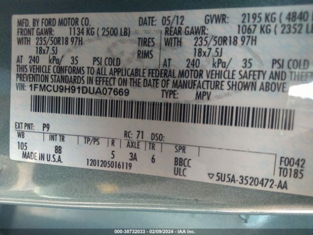2013 FORD ESCAPE 1FMCU9H91DUA07669 Photo 8