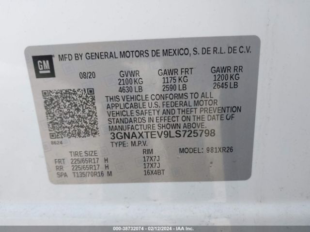 2020 CHEVROLET EQUINOX 3GNAXTEV9LS725798 Photo 8